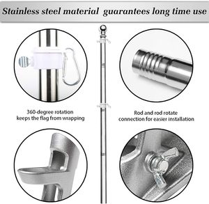 Cờ cực Kit 6 ft, cờ cực với khung, nặng thép không gỉ vườn Cột cờ, nhà, thương mại, ngoài trời treo tường Cột cờ - Product Image 3