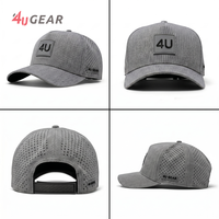 Gorra Trucker de Malla Transpirable 4U, 5 Paneles, Ajustable, Unisex, Gris, Deportiva, con Logotipo de Goma en Relieve, Bordado 3D, para Uso Casual al Aire Libre
