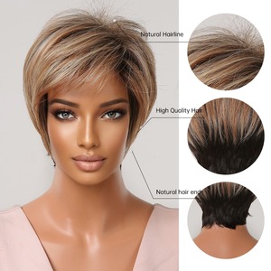 Peluca sintética Natural para Mujeres <span class=keywords><strong>Afro</strong></span>, pelo con flequillo lateral, Rubio mezclado, dorado, corte Pixie corto, envío rápido de fábrica - Product Image 5