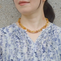 Véritable collier de bijoux en argent sterling véritable de 17.7 pouces, couleur miel, ambre de la Baltique, perles irrégulières, pierres précieuses taillées en brillant