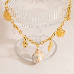 Collana in Acciaio Inossidabile Placcato Oro 18K con Ciondolo Singolo, Stile Vacanza Marina, Catena a Maglie, Gioiello Trendy con Taglio Asscher e Montatura a Castone per Feste - Product Image 3