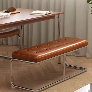 Chaise de salle à manger <span class=keywords><strong>Bauhaus</strong></span> d'occasion, structure en acier inoxydable, dossier en rotin et bois massif, revêtement en cuir, mobilier moderne et simple pour la maison - Product Image 2