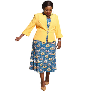 Nouveaux ensembles jupe et veste grande taille pour femmes, style africain, deux pièces, élégants, décontractés, pour le bureau, robes midi crayon florales pour l'église - Product Image 1
