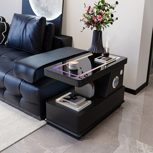 Table <span class=keywords><strong>console</strong></span> multifonctionnelle moderne en bois de pin massif avec plateau en <span class=keywords><strong>verre</strong></span>, chargement USB, affichage LED, écologique, pour salon et chambre à coucher - Product Image 2