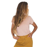 5% kaus katun spandeks bergaris Wanita kaus bayi kerah Crew Semi pas atasan pendek ramping setengah kaus Gym 95% katun untuk anak perempuan kasual