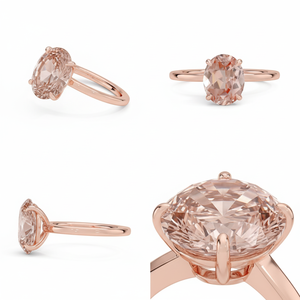 خاتم إصبع الوردي بتصميم هالو مخفي من الماس المختبري 0.8 قيراط قطع بيضاوي ذهب وردي عيار 18 قيراط خاتم خطوبة منفرد - Product Image 5