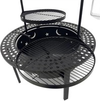 Barbecue de jardin à bois avec protection anti-étincelles, foyer rotatif et rôtissoire manuelle