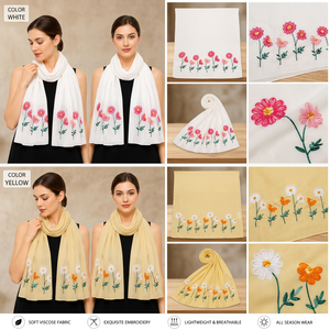 Floral Embroidered Viscose Scarf Lightweight Breathable Shawl for Women Spring Daily Wear Fashion Accessory - Product Image 2