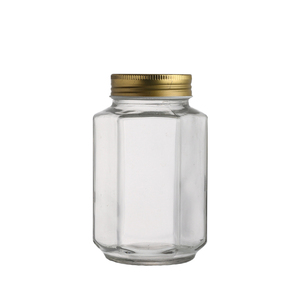 Única Forma hexagonal transparente de 380 ml de vidrio vacío de alimentos mermelada y miel encurtidos frasco con tapa de metal - Product Image 1