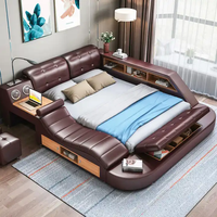 Lit de rangement avec tiroir moderne en cuir léger cadre queen king size avec sous le lit de mariage design intelligent rangement sûr secret