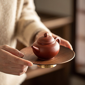 Walnut Wood Round High-Footed <b>Plate</b> For Tea And Pastry Serving Party Dessert Dish Luxury Retro Style - Product Image 4