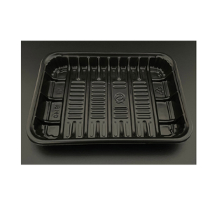 Food Contact Sushi Tray Container Lid Black PP Recycled Plastic Fruit Vegetables Plate