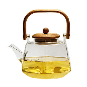 Théière <span class=keywords><strong>en</strong></span> verre hexagonale créative, résistante à la chaleur, compatible avec les cuisinières, pour faire du thé ou du café, avec poignée et couvercle <span class=keywords><strong>en</strong></span> <span class=keywords><strong>bambou</strong></span> - Product Image 5
