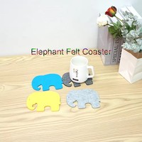 Lot de 4 dessous-de-verre en feutre RPET de 3 mm, motif éléphant de dessin animé, pour tasses à café et boissons, décoration de fête