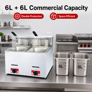 Commercial Countertop Double Tank Double <b>Basket</b> Gas Fryer LPG 6L+6L for Fried Chicken French Fries Snack Shop - Product Image 4