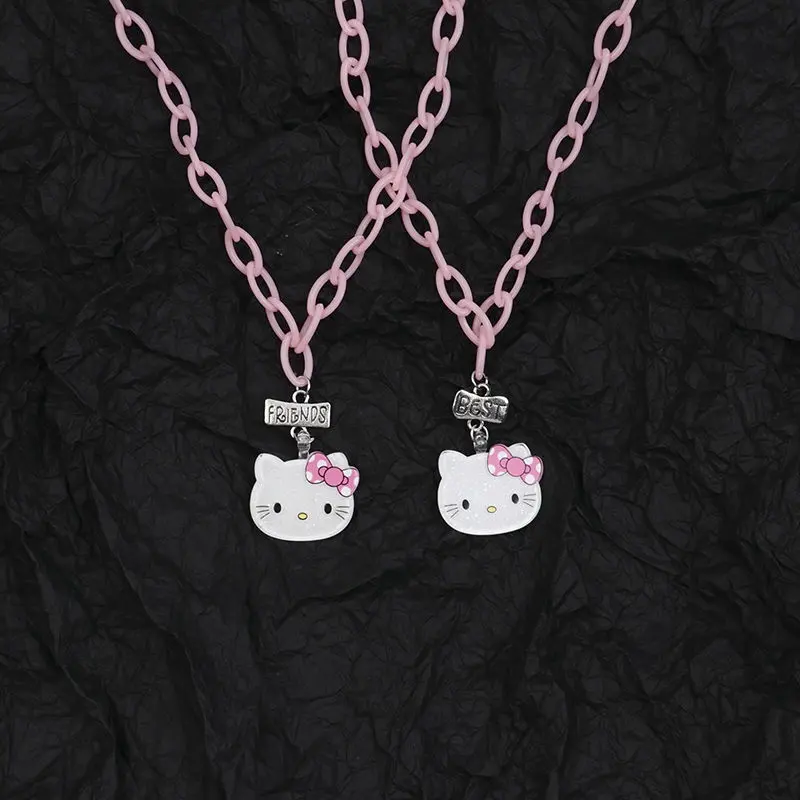 Kawaii Hello Kitty Pendant Necklaces for Girls BFF Choker Necklace Fashion Pink Chain Children Necklace Jewelry