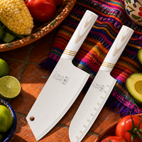 Lot de 2 couteaux de cuisine Santoku et Hachoir, lame en acier inoxydable blanc crème, légers, pour la cuisine quotidienne, vente en gros