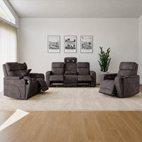 Moderno Conjunto de Sofá Reclinable Eléctrico 3+2+1 con Luces LED RGB, Consola Central, Portavasos Ocultos, Tapicería de Tela y Estructura de Madera