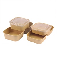 Bols en papier kraft de 500/750/1000/1300 ml, personnalisation à faible MOQ, bol en papier kraft brun de 16 oz avec couvercle transparent en PET/PP