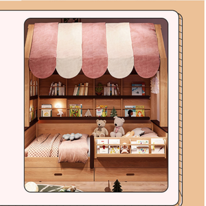 Chicheng C099-11 #   Lit cabane modulaire en bois massif de chêne écologique pour enfants avec étagère intégrée, cadre réglable, tailles 1,5 m/1,35 m - Product Image 2
