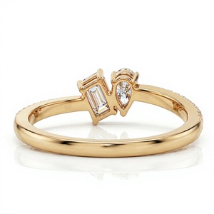 แหวนหมั้นเพชรทรงหยดน้ำและทรงมรกตเคลือบทองคำ 18K 14K โรแมนติก พร้อมวงแหวนเพชรทรงกลมสำหรับผู้หญิง - Product Image 6