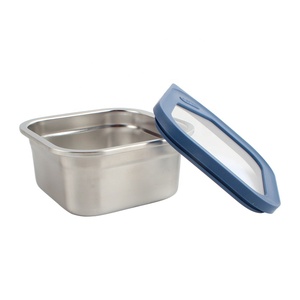 750ml Stainless Steel Rectangle Food Container with Blue Plastic Lid Airtight Leak Proof Single <b>Compartment</b> <b>Lunch</b> <b>Box</b> - Product Image 4
