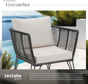 Tectake Set of 2 Steel Frame Lounge <strong>Chairs</strong>-Outdoor Garden &amp; Balcony Furniture for <strong>Conservatory</strong> Use - Product Image 5