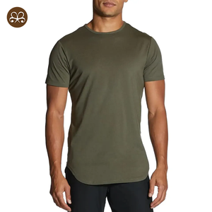 Cao cấp tùy chỉnh người đàn ông của Crew Neck cong HEM TRIM Fit thuôn dài T-Shirt phòng tập thể dục TEE cho nam giới - Product Image 3