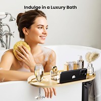Étagère de rangement multifonctionnelle en bambou pour baignoire, table de pique-nique pliable et portable avec support pour téléphone et tablette