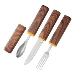Portable 3 Piece Knife Fork Spoon <b>Set</b> Wood Grain Handle Stainless Steel Travel Cutlery for Camping Office <b>Lunch</b> Box - Product Image 1