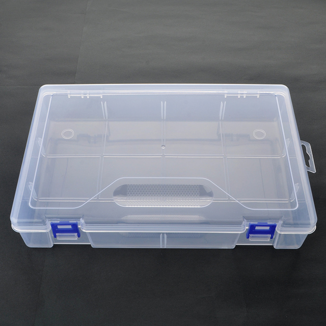 Large Rectangular Plastic Boxes Empty Storage Organizer Containers with Hinged Lids and Latches
