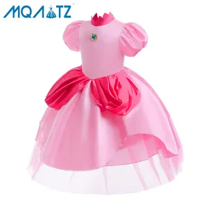 MQATZ 2023 गर्म शैली राजकुमारी लड़की फीता सिलाई लघु आस्तीन बच्चों cosplay आड़ू गुलाबी पोशाक ASMR060
