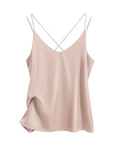 Venta al por mayor <span class=keywords><strong>de</strong></span> mujeres 95% Poliéster 5% Spandex Seda Camisa sin mangas Cuello en V Spaghetti Strap Blusas Cross Back Camisole Tank Tops - Product Image 2