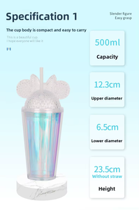 Gobelet d'été réutilisable en acrylique transparent à double paroi de 16 oz avec couvercle oreilles de souris et paille – Vente en gros - Product Image 2