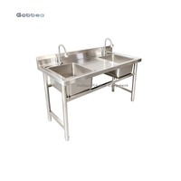Évier de cuisine commercial double en acier inoxydable 304 avec revêtement autonettoyant, résistant à la corrosion, design autoportant