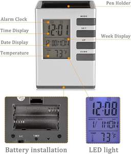 Reloj de Escritorio Digital LCD Electrónico Promocional con Soporte para Bolígrafos, Retroiluminación, Alarma, Calendario y Temperatura Interior para Uso en el Hogar y la Oficina - Product Image 6