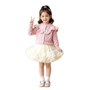 Completo Primaverile a Due Pezzi per Bambine: Cardigan in Maglia con Volant e Gonna Tutu a Strati - Product Image 5