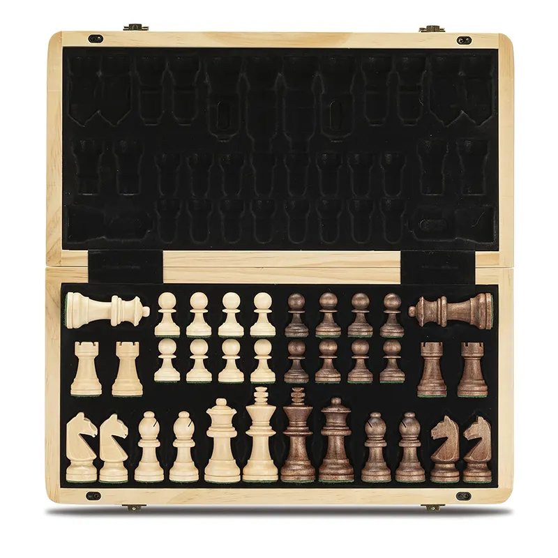 15インチ折りたたみボード木製チェスセットチェスピース収納スロットチェスセット初心者子供大人用