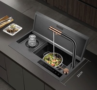 Barre rectangulaire évier intelligent catalyseur d'eau évier de purification évier de cuisine en acier inoxydable 304 avec lave-gobelet et couvercle
