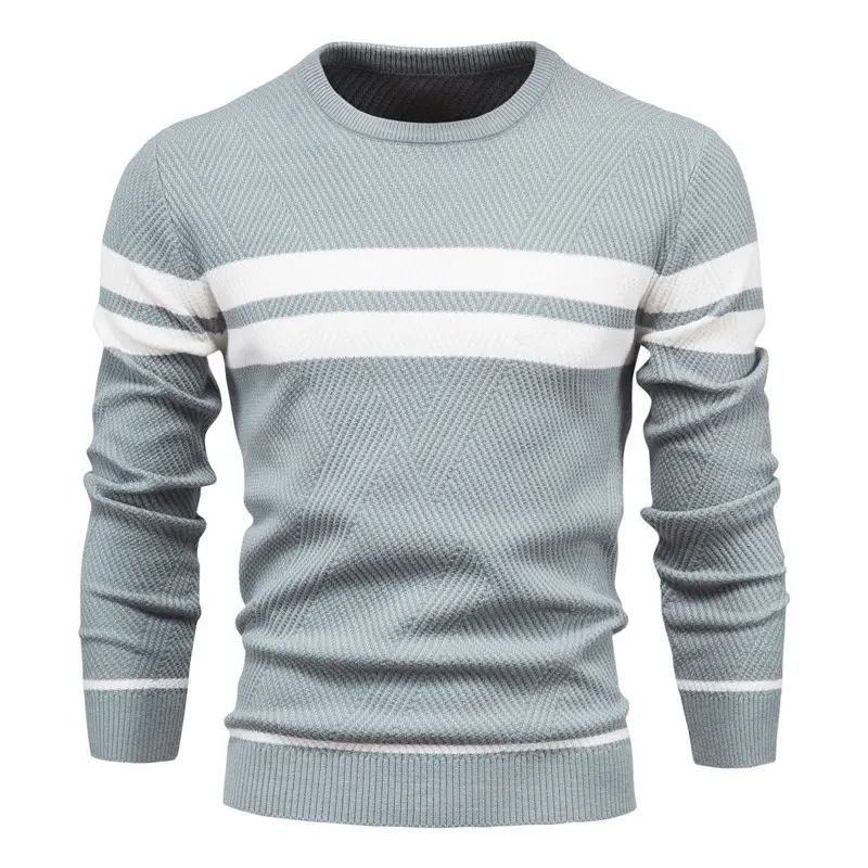 Pull en tricot rayé personnalisé décontracté taille européenne pull pour hommes col rond tricot fourrure de lapin hiver hommes haut tricoté