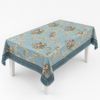 Nappe Jacquard de Luxe Rectangulaire pour Table à Manger, Housse de Table à Pompons Bleu Poussière, Damassé, pour Maison, Banquet, Hôtel, Vente en Gros, OEM, ODM