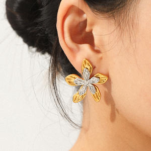 أقراط زهور عصرية متعددة الطبقات من الفولاذ المقاوم للصدأ غير قابلة للصدأ من KITI للنساء بالجملة - Product Image 2