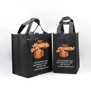 2023 Wine Custom Promotion Gift Bag Reusable Non Woven Wine Bags 6 Bottle Wine Tote Bag