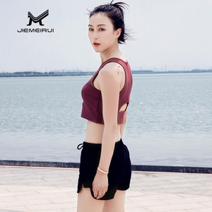 Jiemeirui – haut de yoga pour femmes, soutien-gorge de sport de couleur unie, Smlxl, pour course à pied, fitness, danse, noir, rouge begonie, polyester - Product Image 3