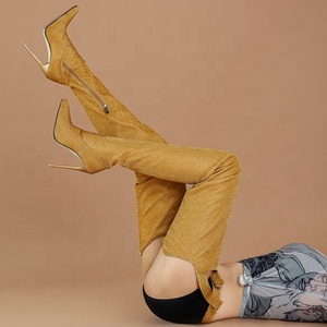 Botas largas de tacón fino alto con punta sólida brillante, talla grande 47, para mujer, con media cremallera lateral, ideales para pole dance. - Product Image 5