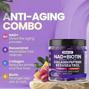 Complément <span class=keywords><strong>alimentaire</strong></span> en gommes OEM6 en 1 NAD+ Resvératrol Berbérine Biotine 1500mg NAD Resvératrol Collagène Zinc <span class=keywords><strong>Vitamine</strong></span> <span class=keywords><strong>K2</strong></span> D3 pour la peau - Product Image 2
