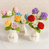 Vas Rajut Gaya Crochet dari Benang Wol, Pot Tanaman Buatan, Buket Bunga Lily Valley, Dekorasi Meja, Bunga, Hadiah Natal