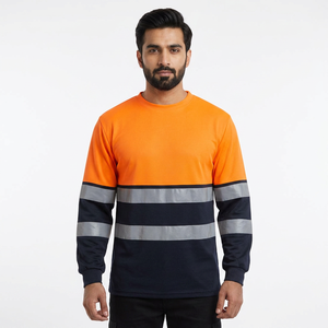 Wholesale Custom Hi Visibility Workwear Long Sleeve <b>Polo</b> Shirt Polyester/Cotton Breathable Two-Tone <b>Orange</b> Fluorescent - Product Image 1