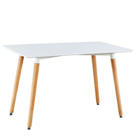 Table à manger rectangulaire blanche nordique simple, plateau lisse mat, pieds en bois massif, table de dîner pour restaurant, personnel, cantine