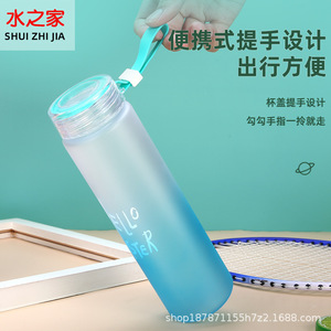 Water House Gradient Frosted Plastic Water Bottle 500Ml Screw-On Cap Portable Outdoor Sports Travel Use - Product Image 1